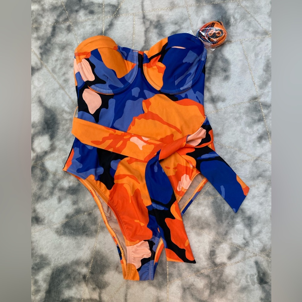 Dynamic Orange and Blue One-Piece Swimsuit